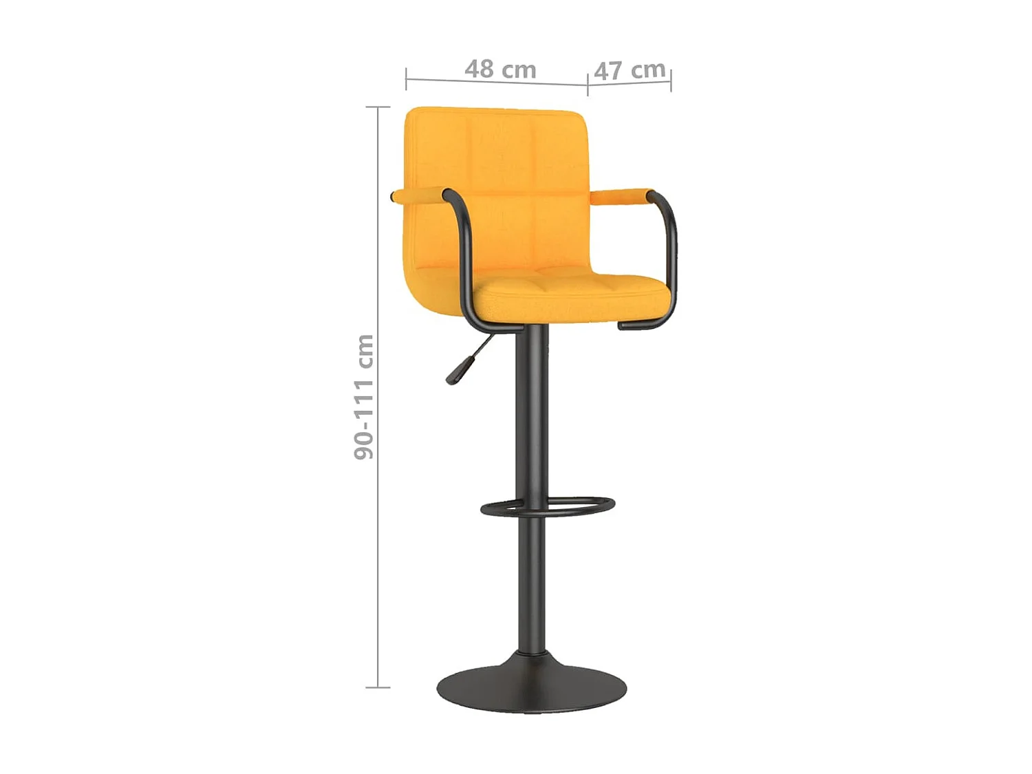 Tabouret capitonné tissu jaune avec accoudoir et pied acier noir Volka - Lot de 2