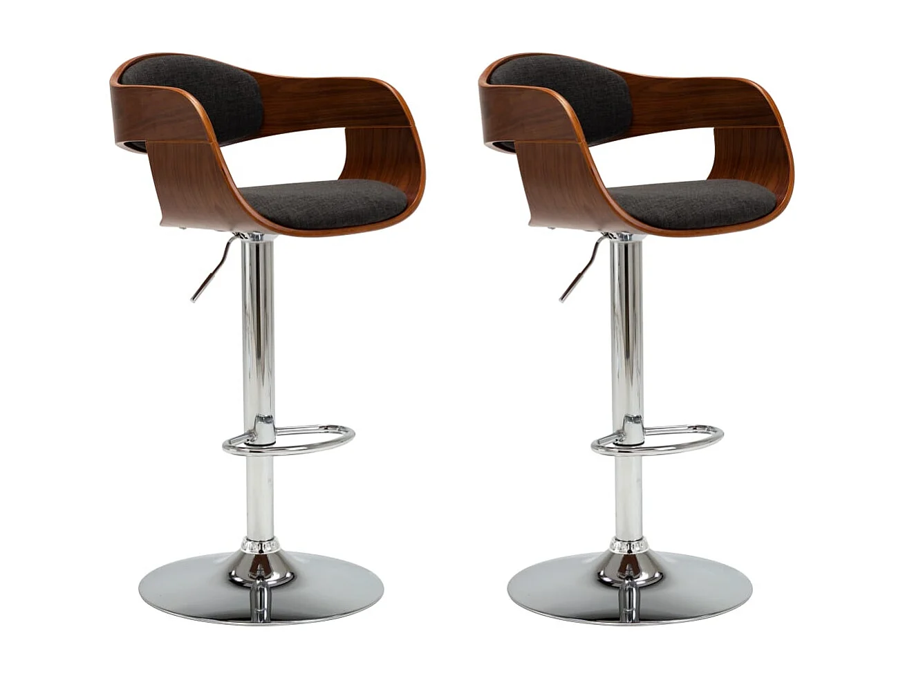 Chaises de bar 2 pcs Gris Bois courbé et tissu