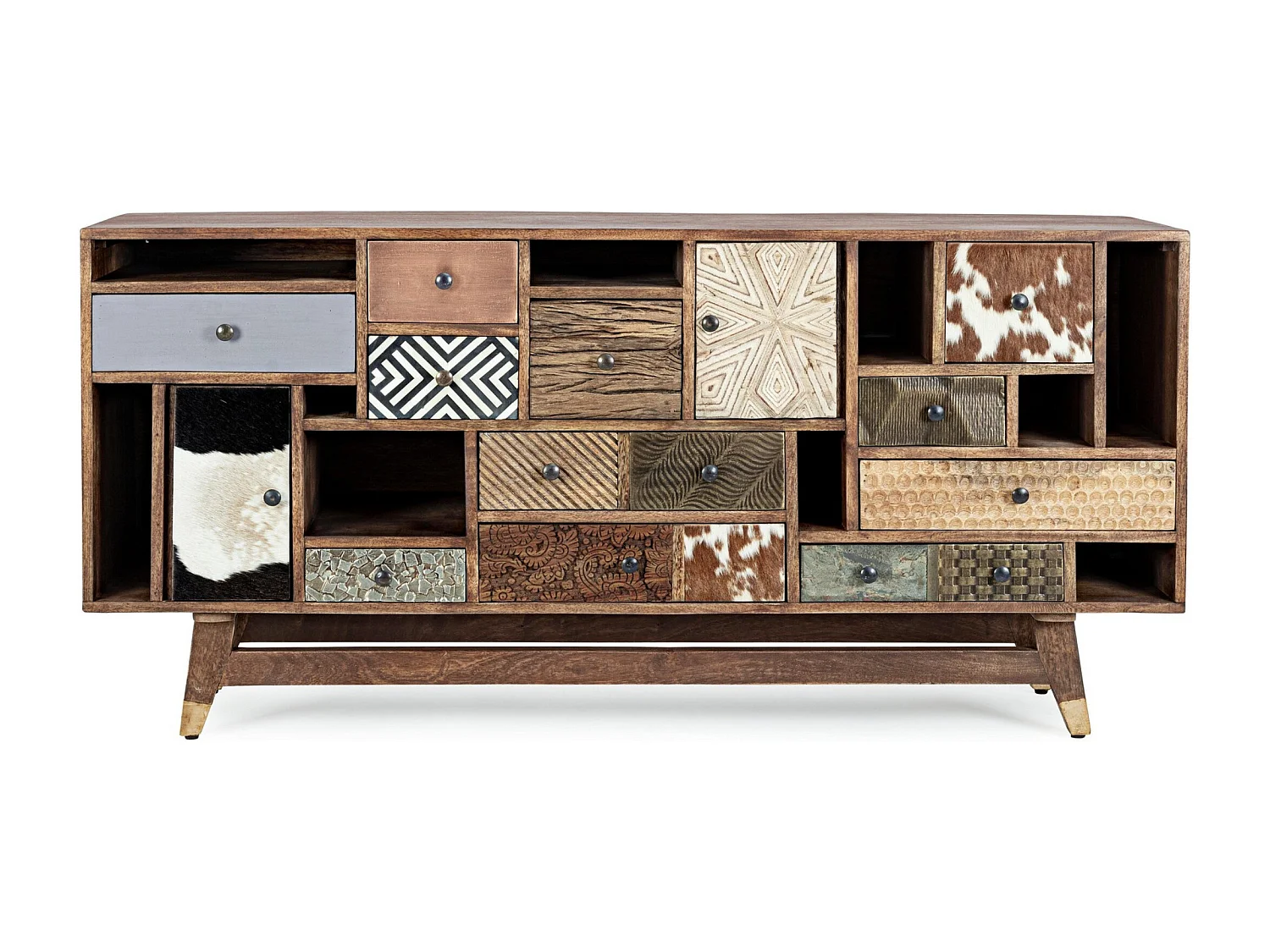 Buffet Doki 160cm - 2 portes et 11 tiroirs - Multimatières colorées & esprit artisanal