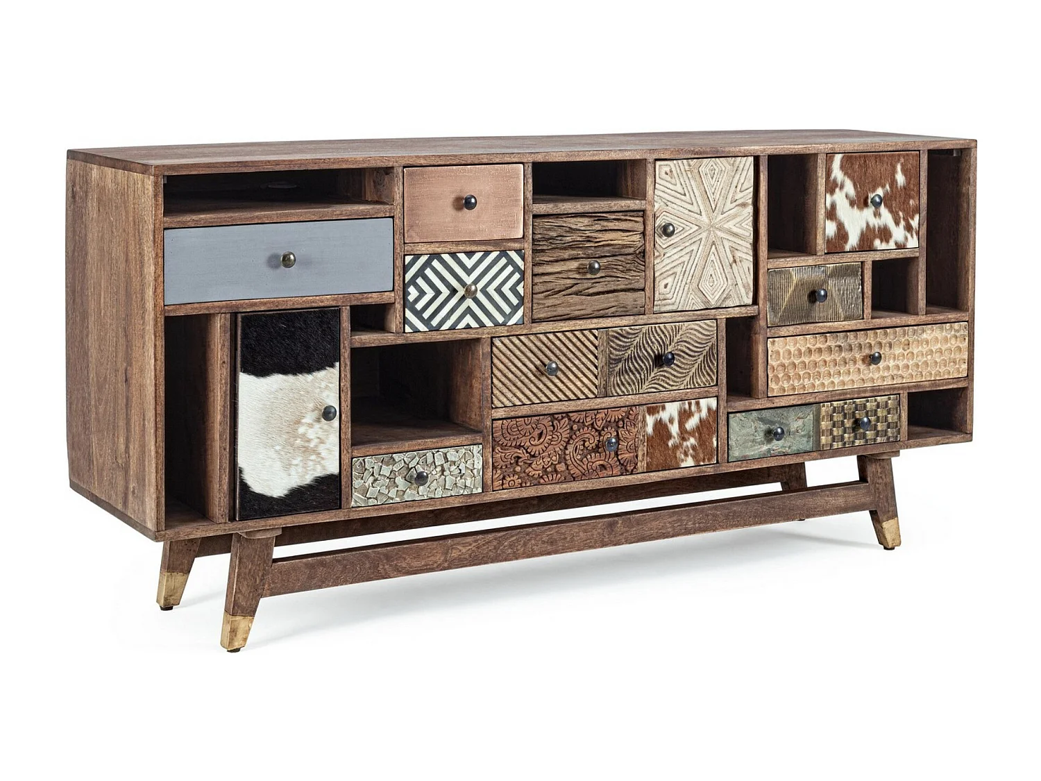 Buffet Doki 160cm - 2 portes et 11 tiroirs - Multimatières colorées & esprit artisanal