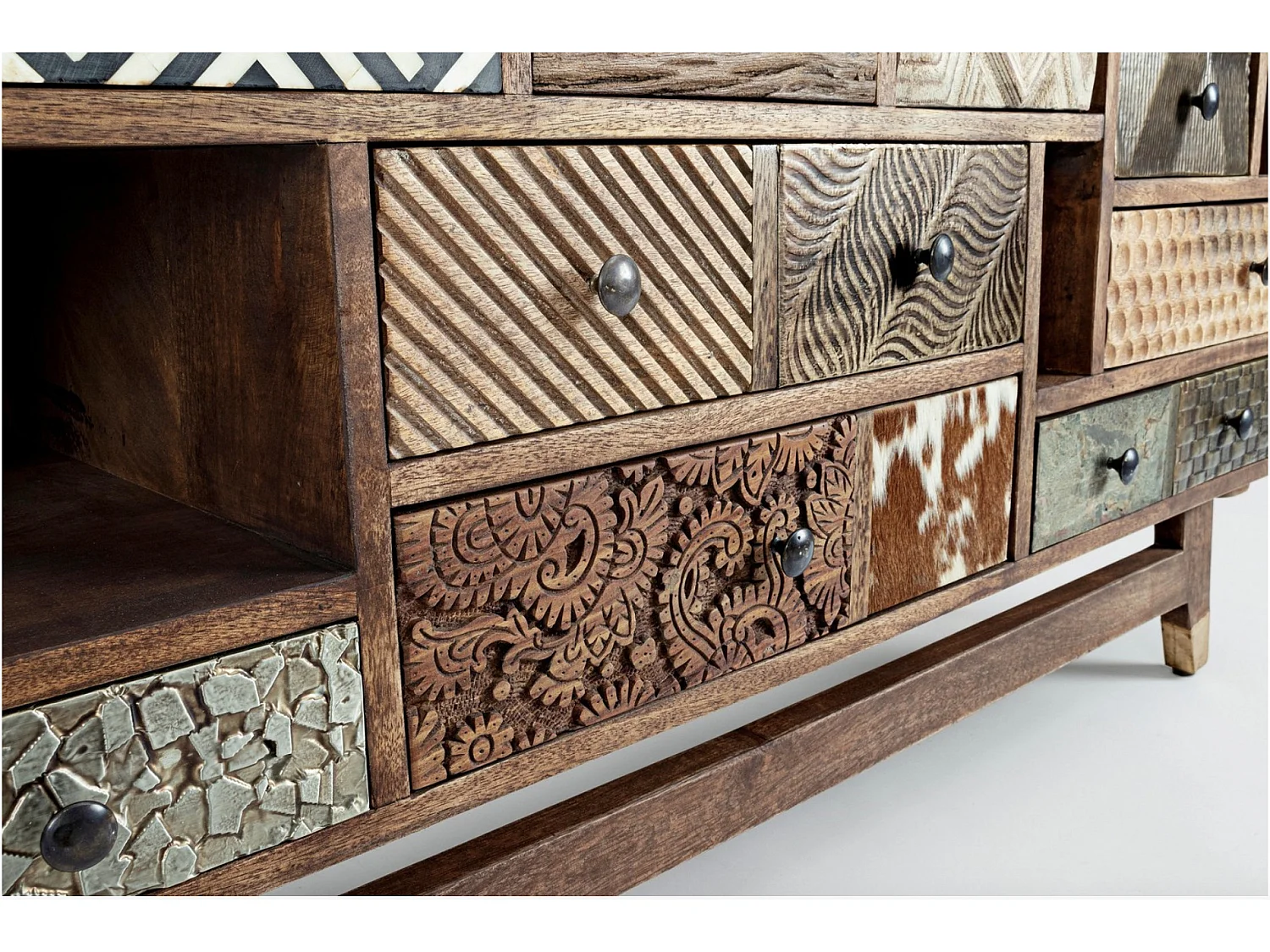 Buffet Doki 160cm - 2 portes et 11 tiroirs - Multimatières colorées & esprit artisanal