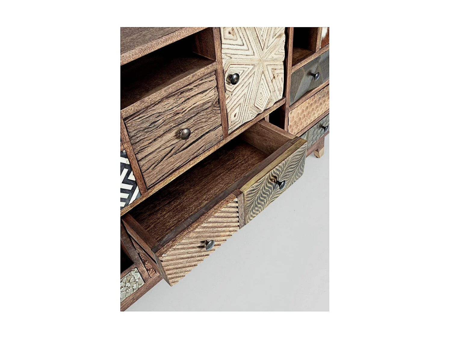Buffet Doki 160cm - 2 portes et 11 tiroirs - Multimatières colorées & esprit artisanal