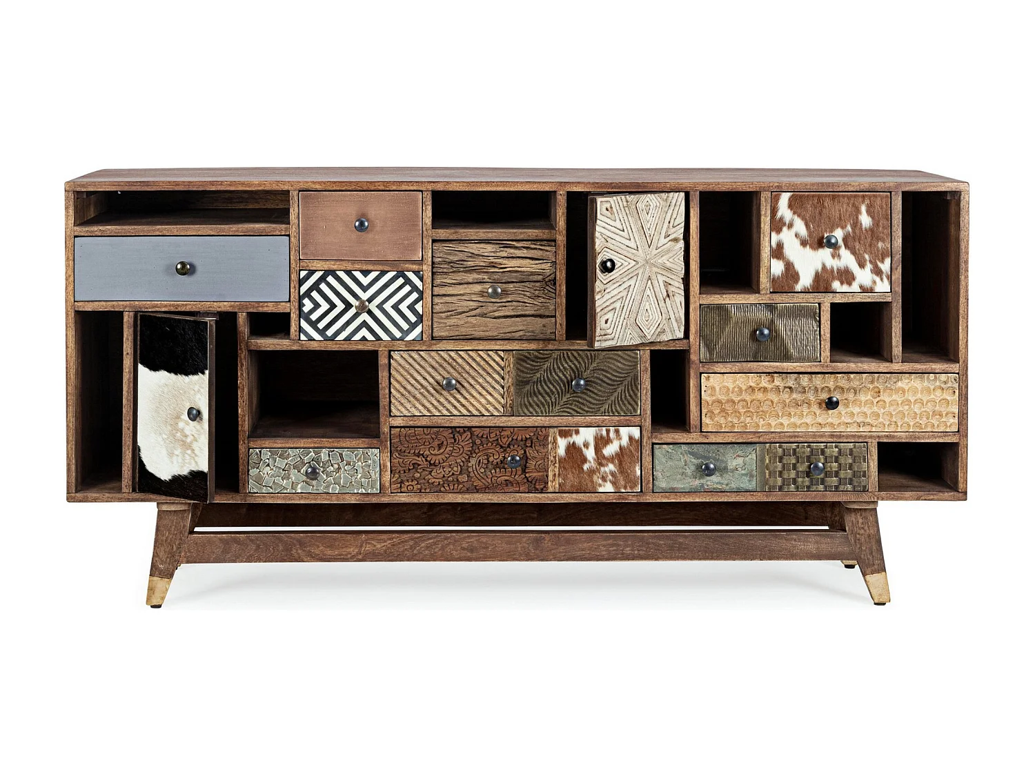 Buffet Doki 160cm - 2 portes et 11 tiroirs - Multimatières colorées & esprit artisanal
