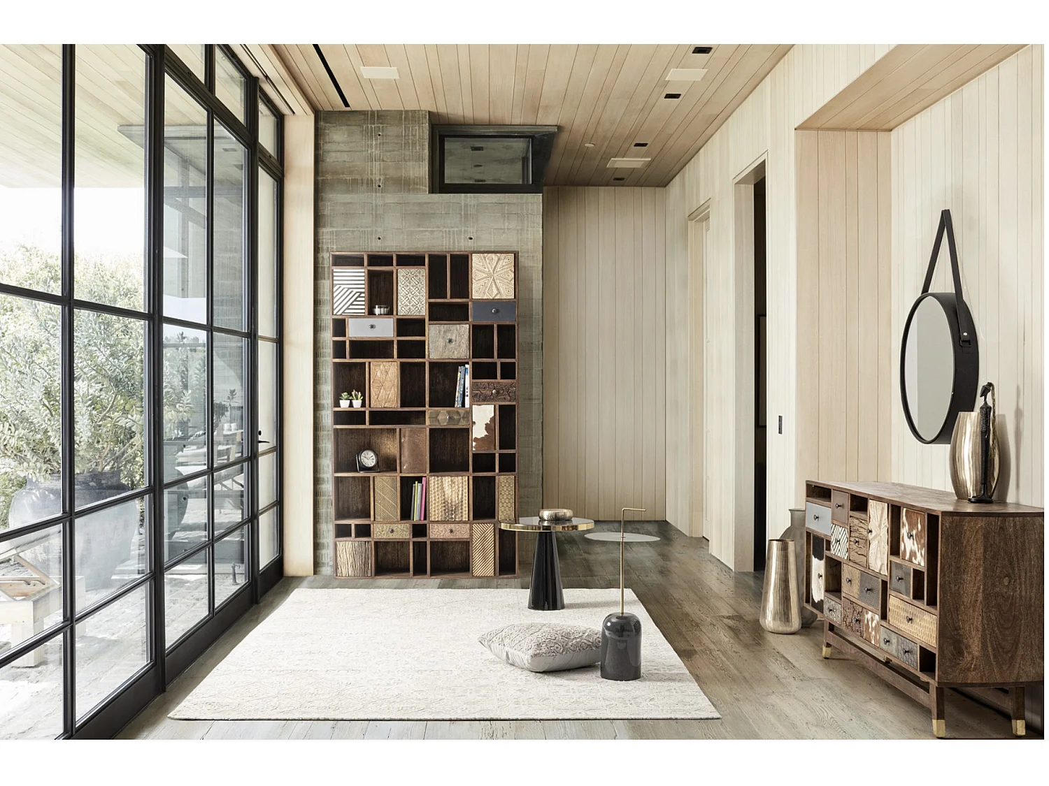 Buffet Doki 160cm - 2 portes et 11 tiroirs - Multimatières colorées & esprit artisanal