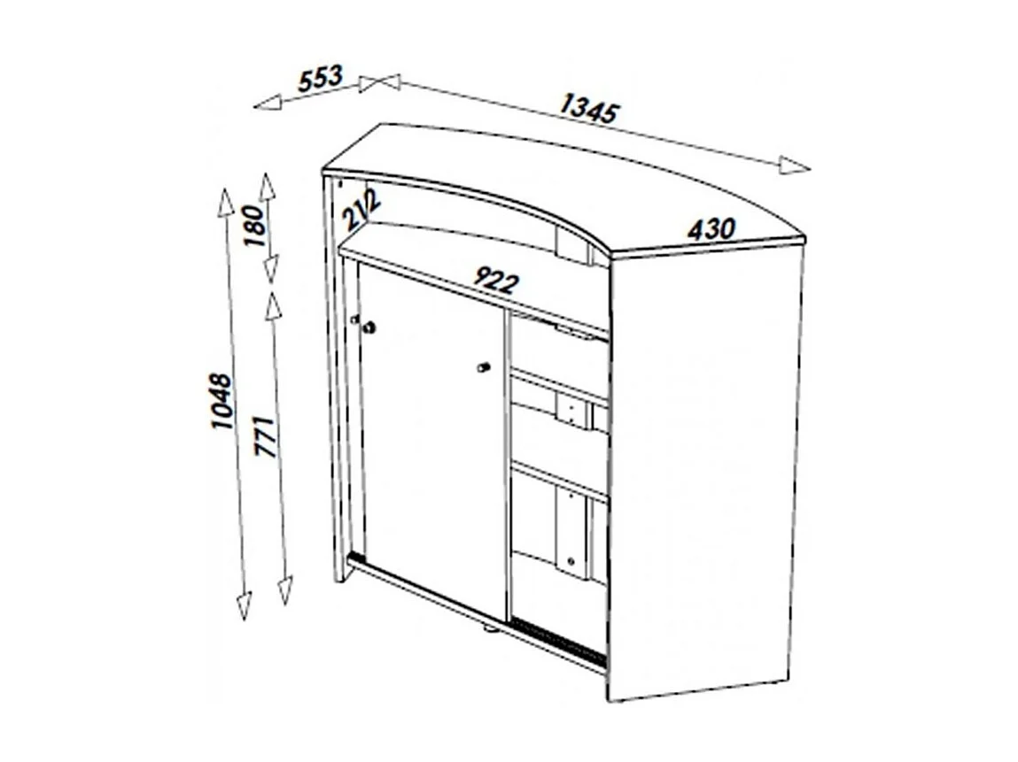 Wit en steenprint 2-deurs bar Snack 134 cm