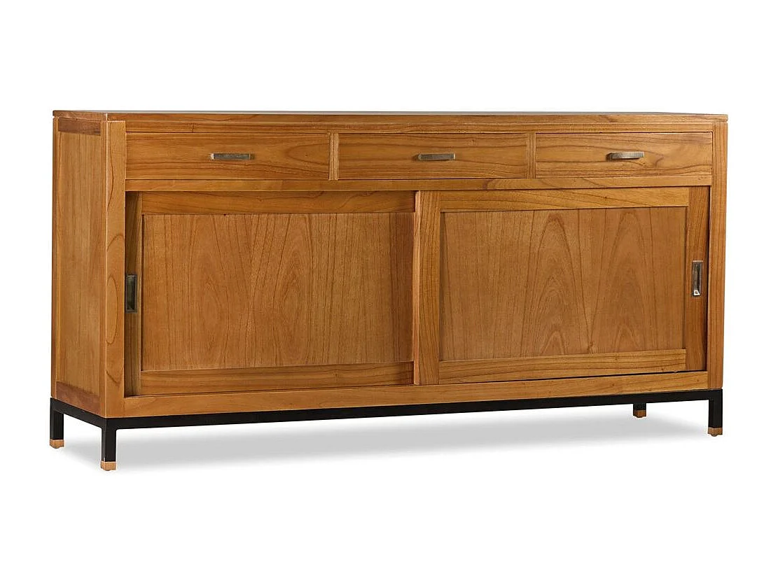 Buffet en bois clair massif de Mindy 2 portes coulissantes 3 tiroirs Zandhu 180cm