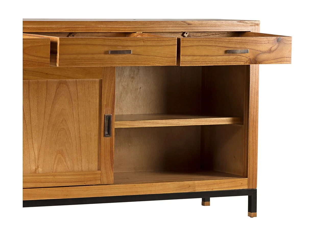 Buffet en bois clair massif de Mindy 2 portes coulissantes 3 tiroirs Zandhu 180cm