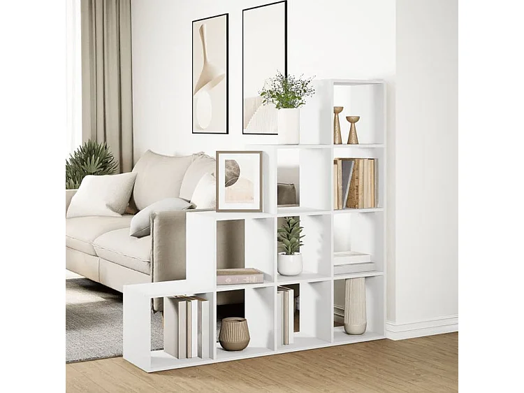 Étagère séparatrice de pièce à 4 niveaux blanc 131,5x29x131,5