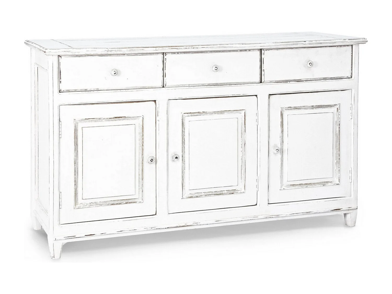Buffet 3 portes 3 tiroirs KOLITA 150cm – Bois massif blanc patiné