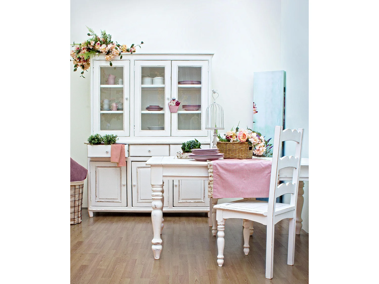 Buffet 3 portes 3 tiroirs KOLITA 150cm – Bois massif blanc patiné