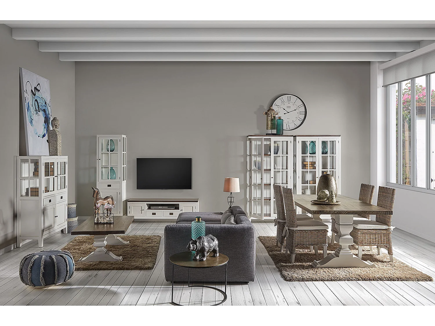 Buffet KOREST – Bois massif blanc et marron