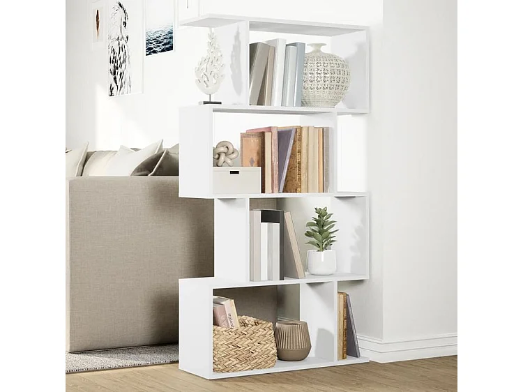 Étagère séparatrice de pièce à 4 niveaux blanc bois ingénierie