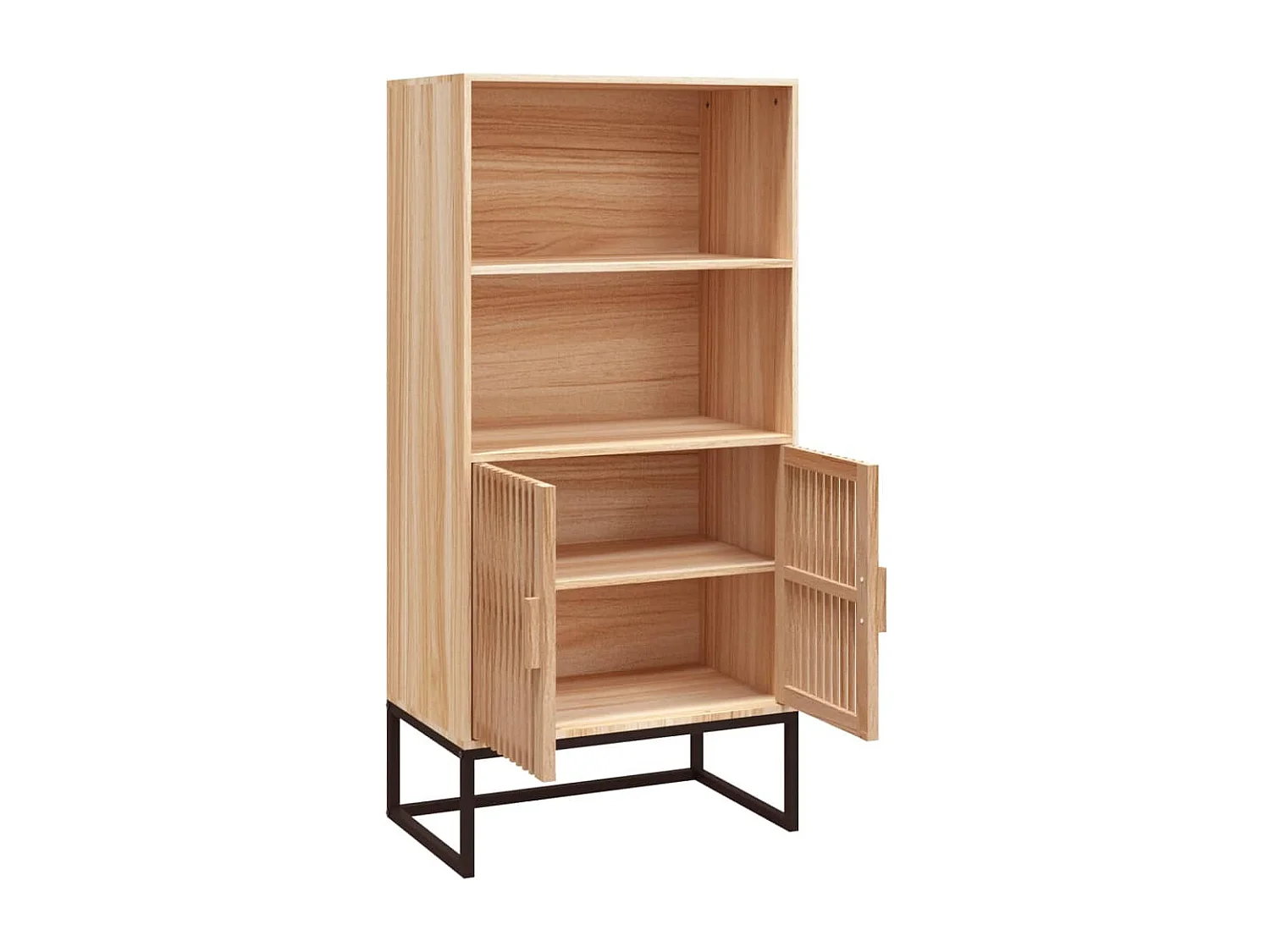 Meuble de rangement haut en bois et métal noir Korenza 60cm - 2 porte et 2 étagère-Naturel
