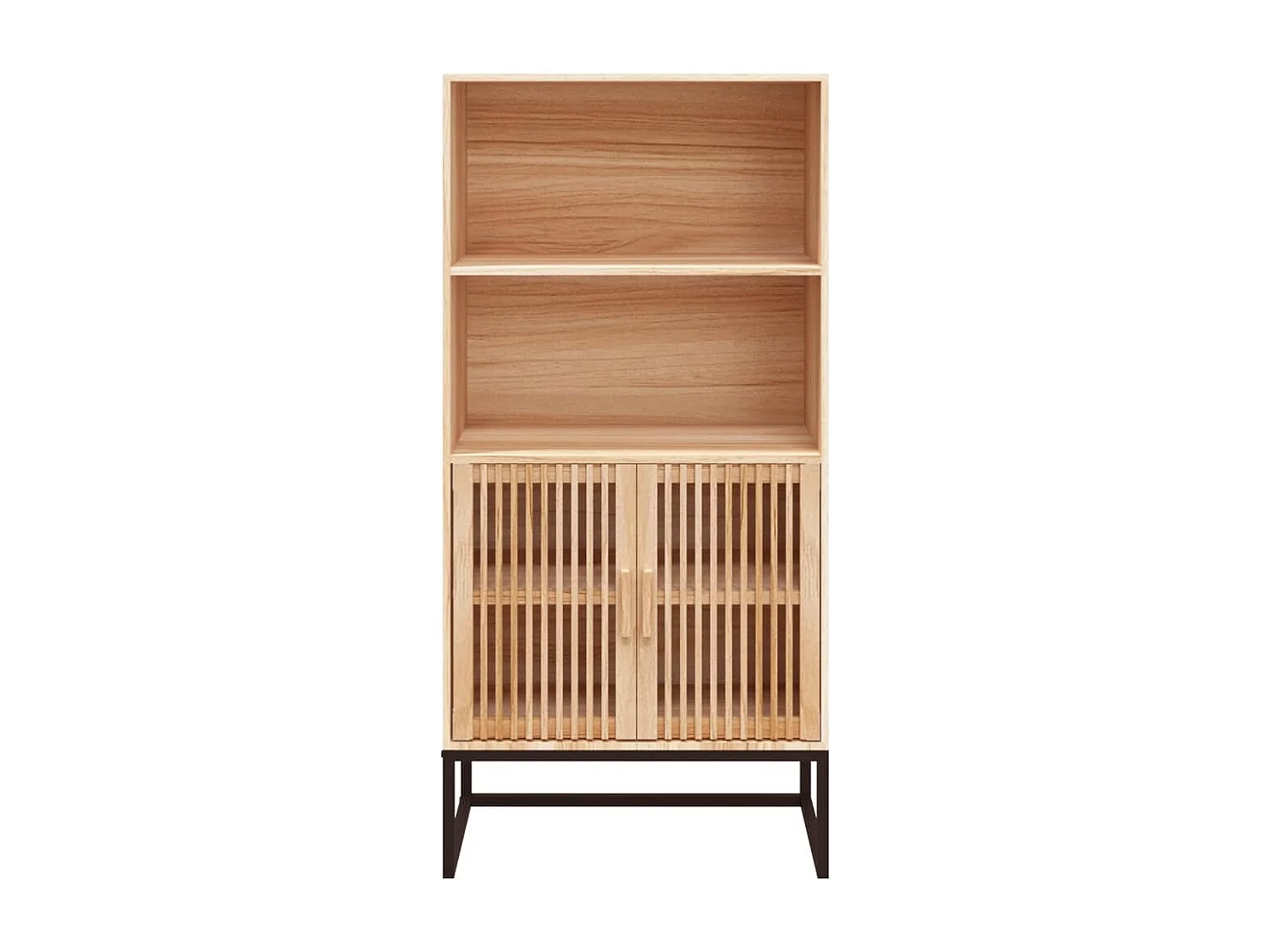 Meuble de rangement haut en bois et métal noir Korenza 60cm - 2 porte et 2 étagère-Naturel