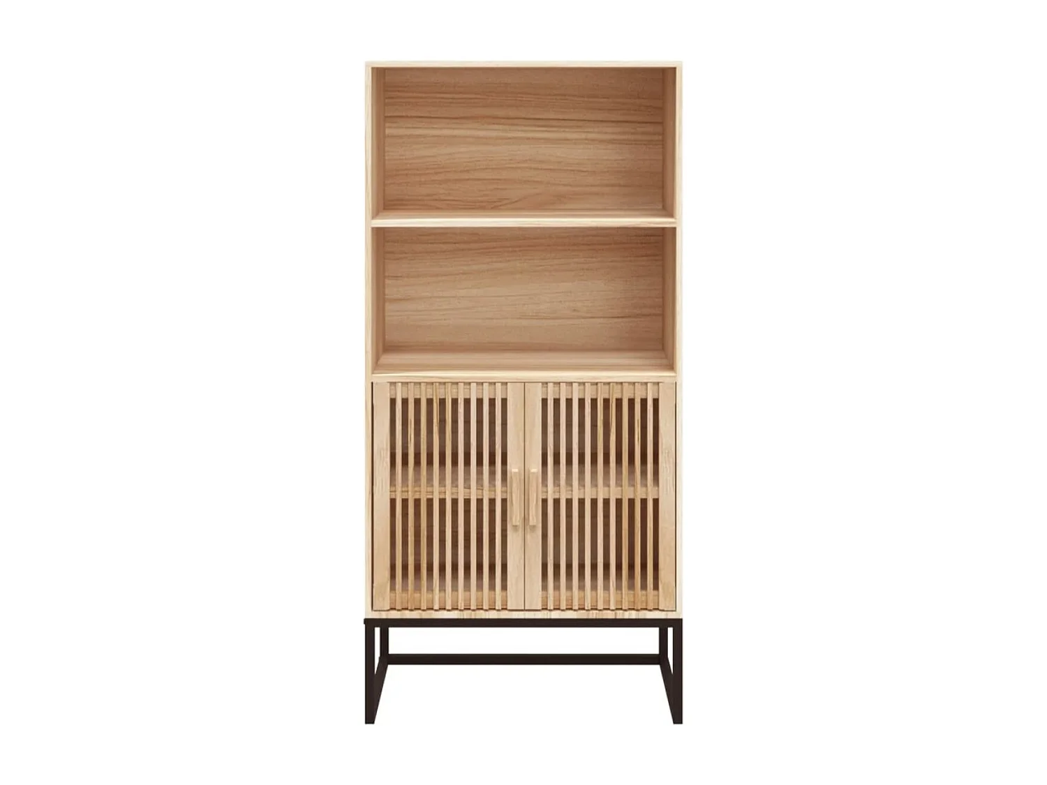 Meuble de rangement haut en bois et métal noir Korenza 60cm - 2 porte et 2 étagère-Naturel