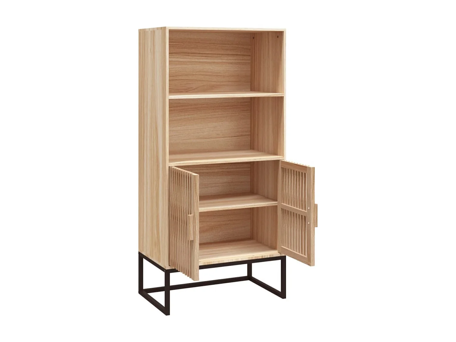 Meuble de rangement haut en bois et métal noir Korenza 60cm - 2 porte et 2 étagère-Naturel