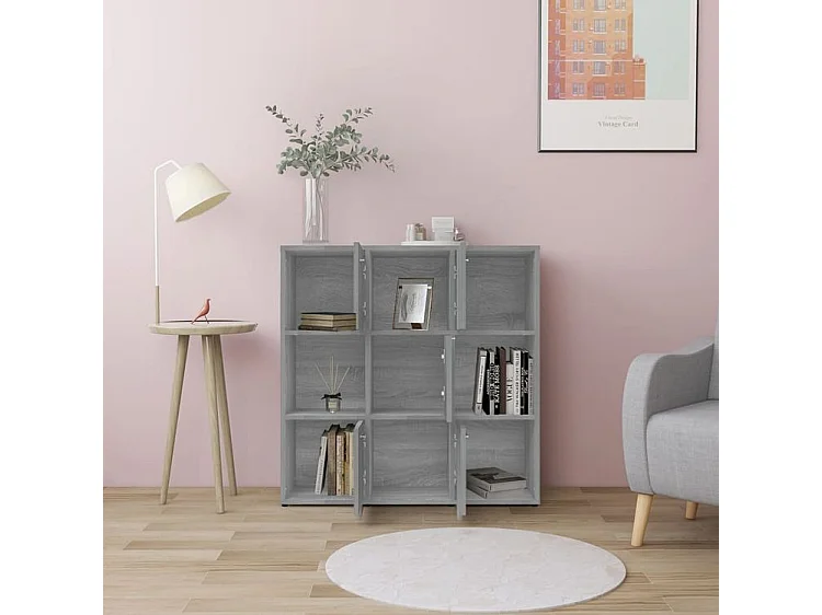 Bibliothèque étagère en bois Lozka 98cm - 4 niche 5 porte-Chêne gris