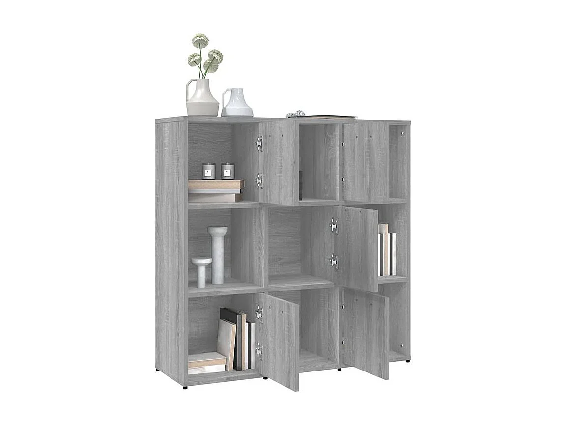 Bibliothèque étagère en bois Lozka 98cm - 4 niche 5 porte-Chêne gris