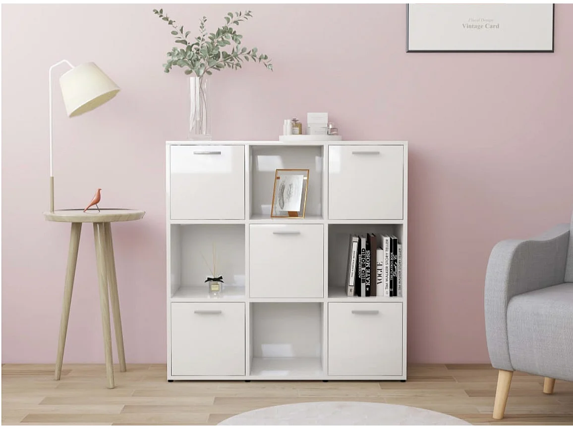 Bibliothèque étagère en bois Lozka 98cm - 4 niche 5 porte-Chêne gris