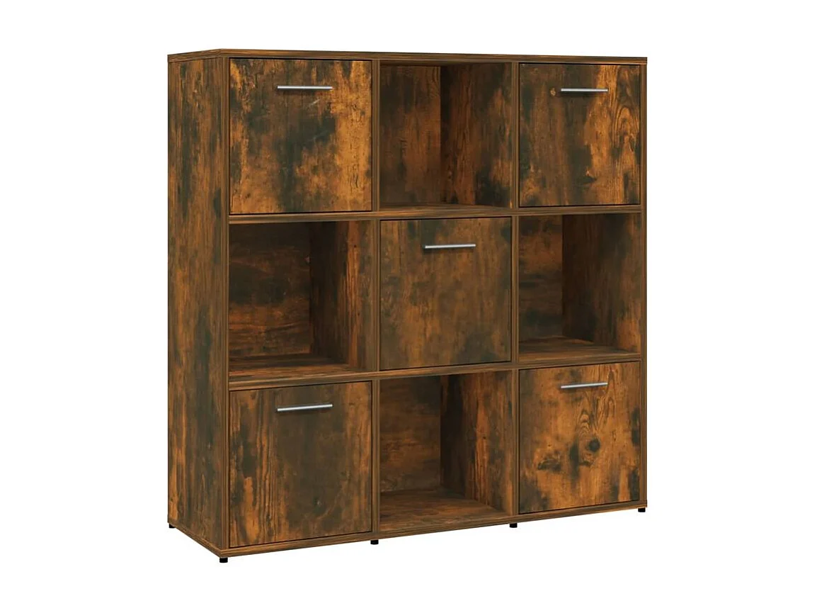 Bibliothèque étagère en bois Lozka 98cm - 4 niche 5 porte-Marron fumé