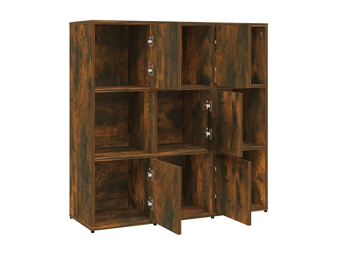 Bibliothèque étagère en bois Lozka 98cm - 4 niche 5 porte-Marron fumé