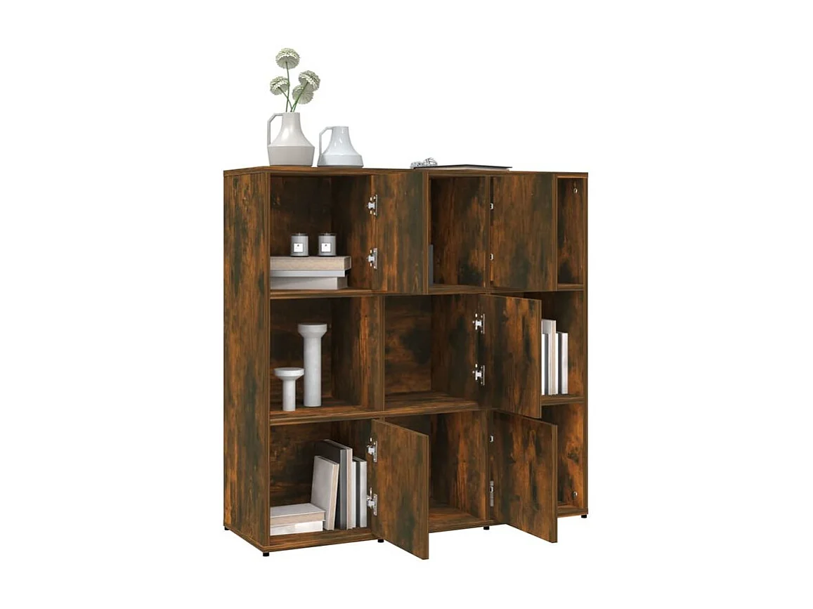 Bibliothèque étagère en bois Lozka 98cm - 4 niche 5 porte-Marron fumé