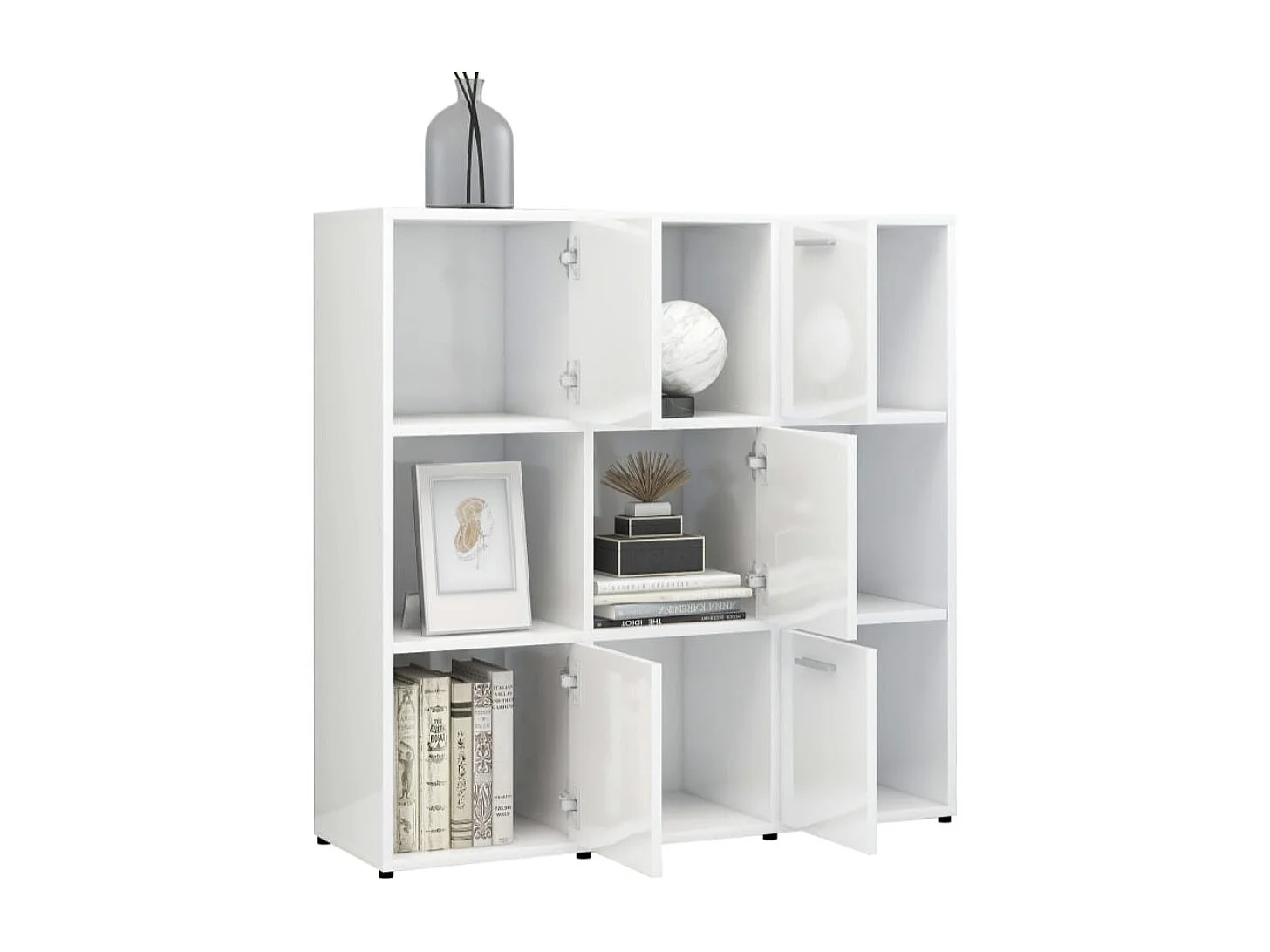 Bibliothèque étagère en bois Lozka 98cm - 4 niche 5 porte-Marron fumé
