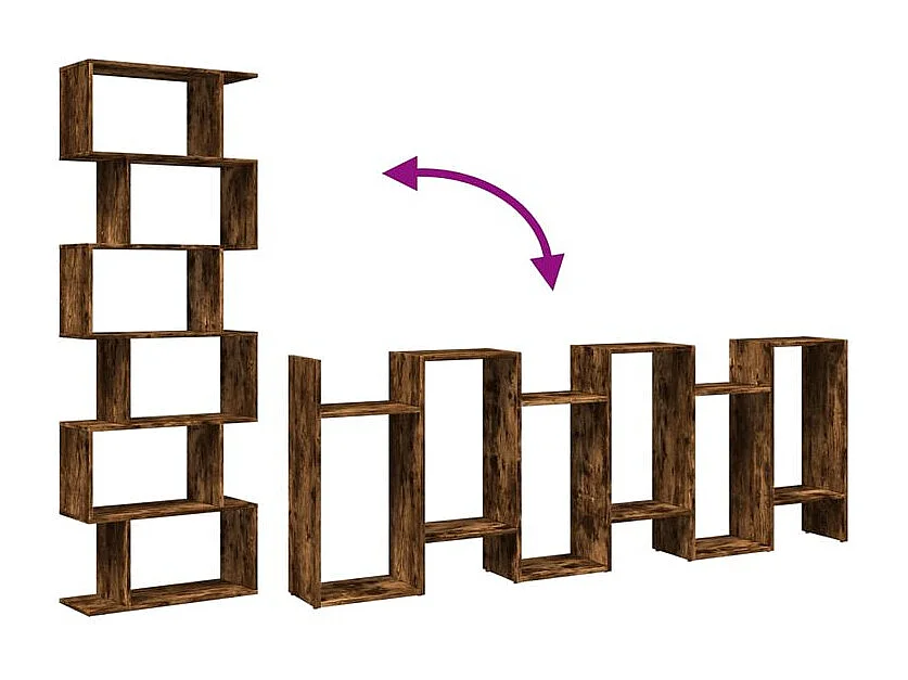Étagère séparatrice de pièce à 6 niveaux chêne fumé 70x24x193