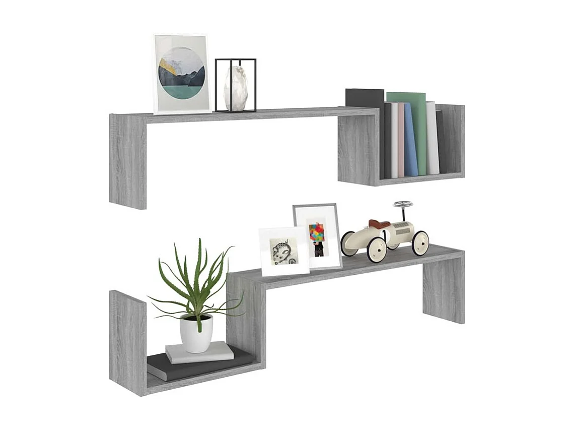 Lot de 2 étagère murale en bois Kolika L100xH20xP15 – Collection originale-Chêne gris