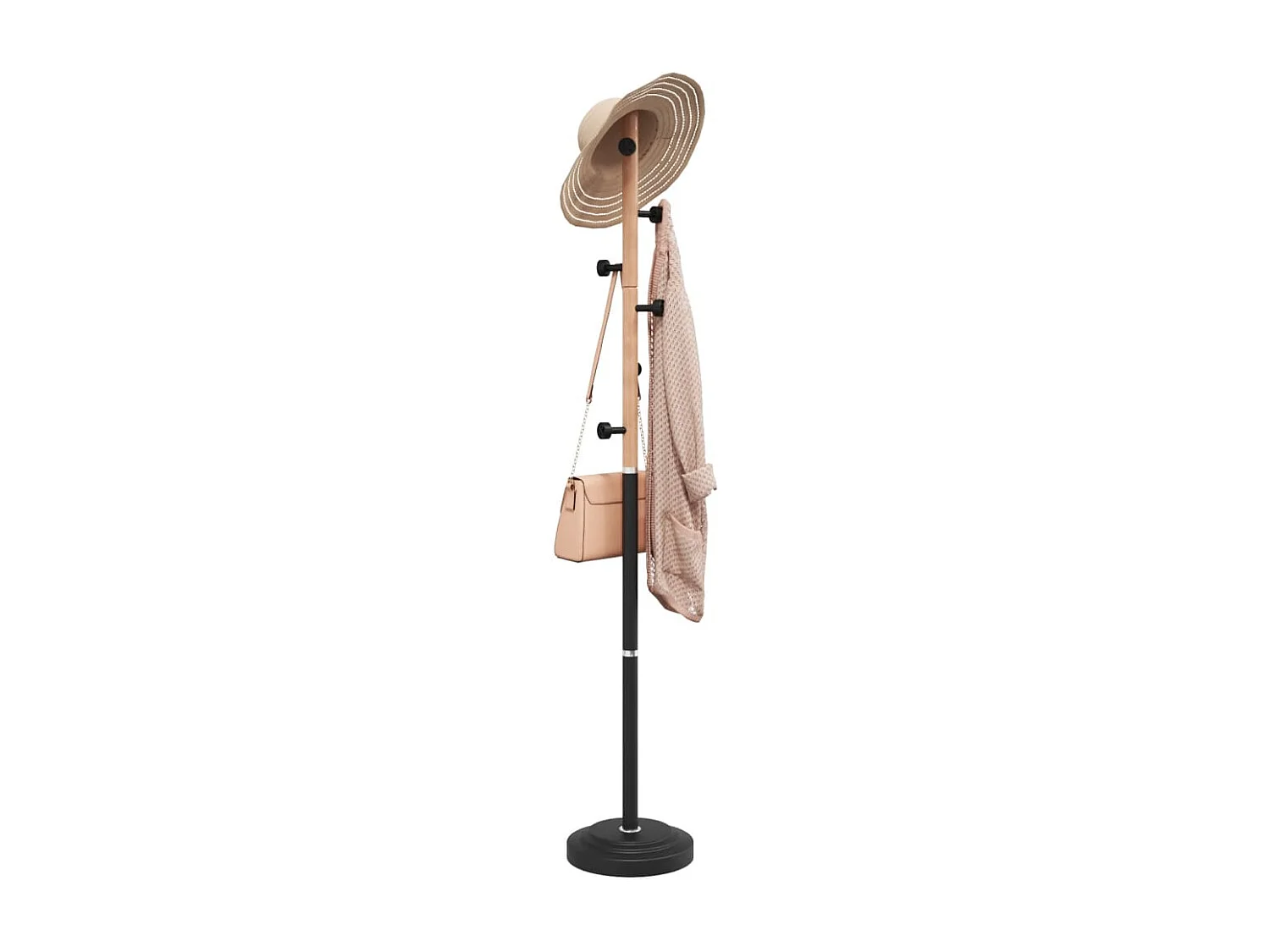 Porte-manteau sur pied SUEDA – Métal & Bois de hêtre – H 177cm-Noir
