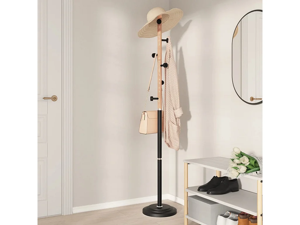 Porte-manteau sur pied SUEDA – Métal & Bois de hêtre – H 177cm-Noir