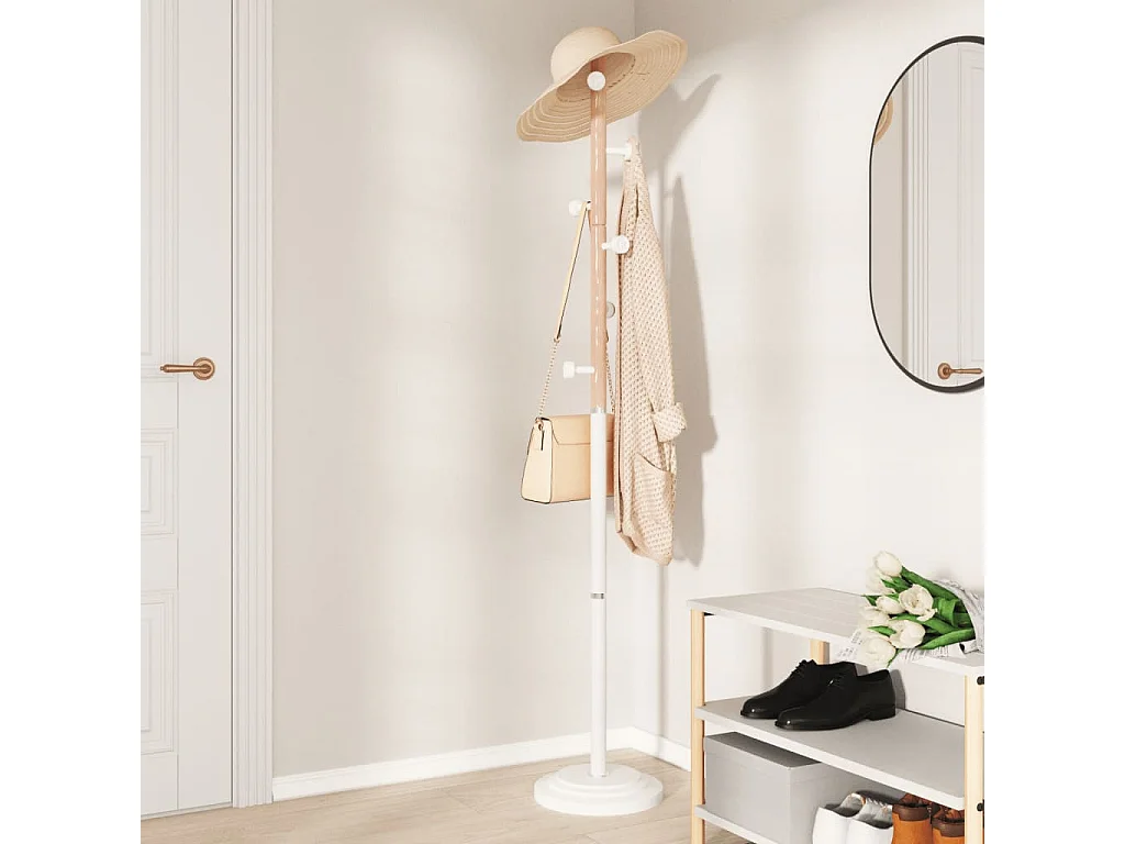 Porte-manteau sur pied SUEDA – Métal & Bois de hêtre – H 177cm-Blanc