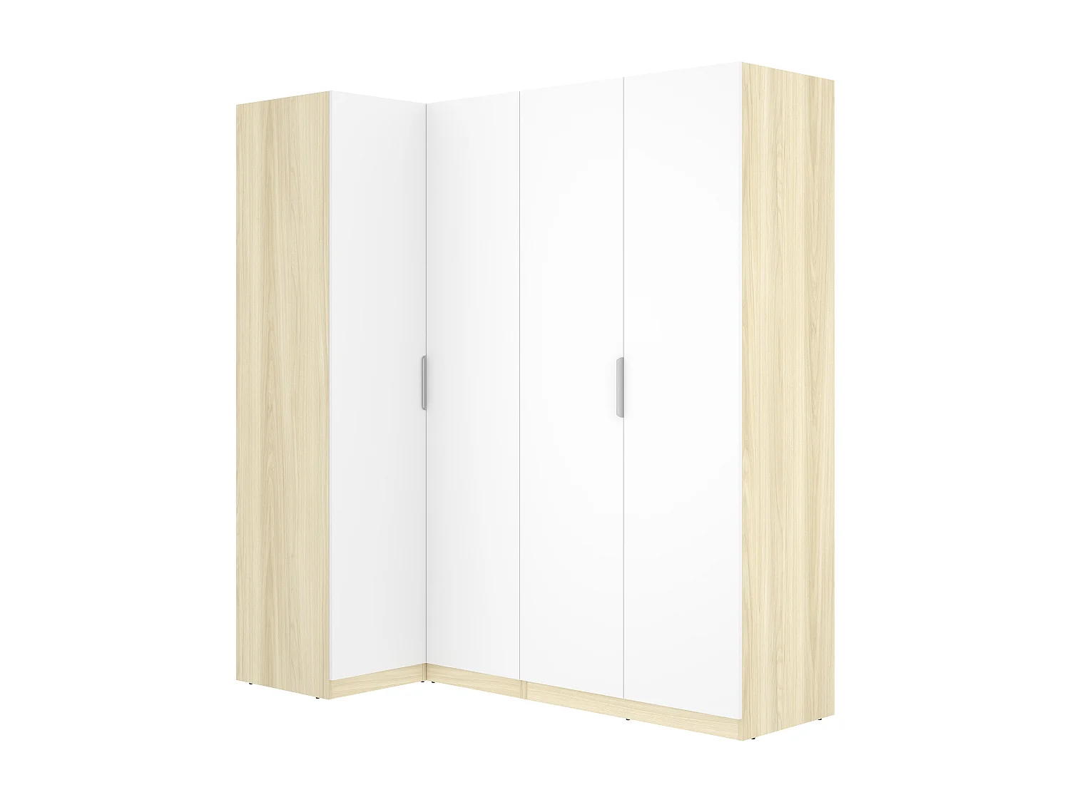 Armoire d'angle 4 portes - L188cm - Blanc et naturel clair - KALONY