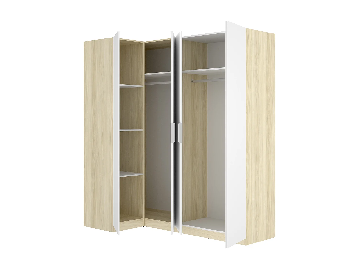 Armoire d'angle 4 portes - L188cm - Blanc et naturel clair - KALONY
