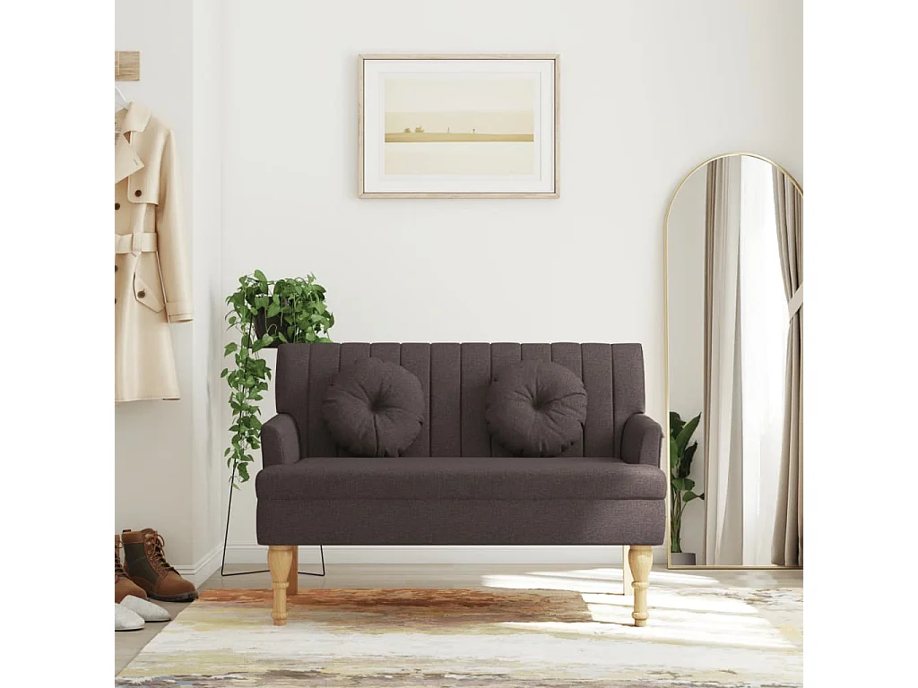Banc avec coussin marron foncé 113x64,5x75,5 tissu