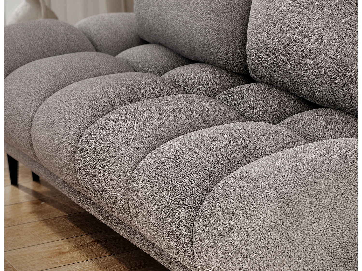 Canapé convertible 2 places NIVIO avec coffre et pieds en bois noir – 210cm-Gris