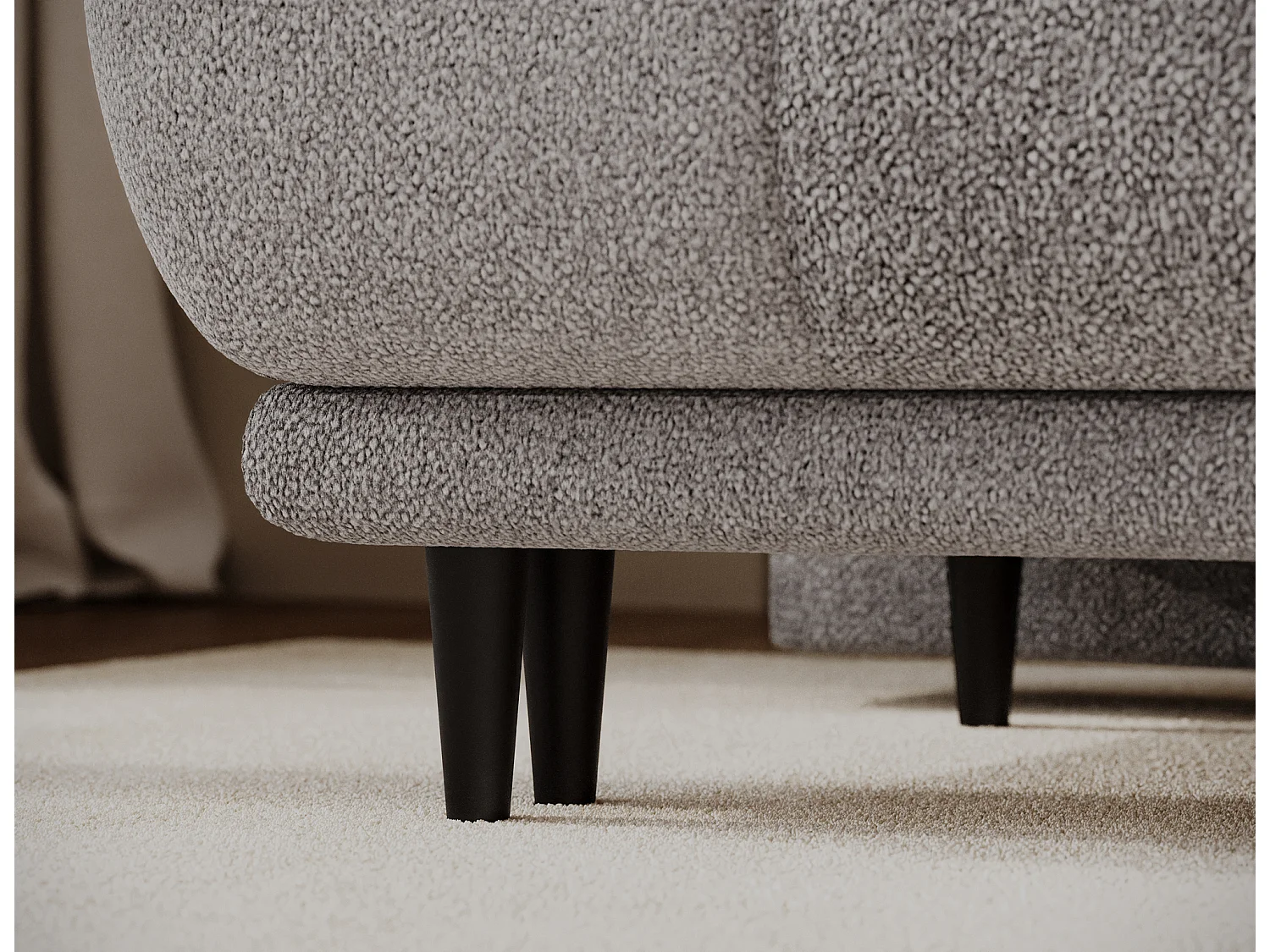 Canapé convertible 2 places NIVIO avec coffre et pieds en bois noir – 210cm-Gris