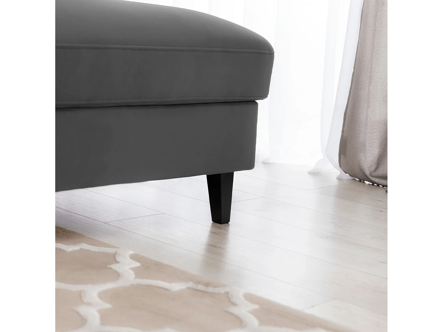 Canapé d'angle convertible velours appuis-tête réglables ASTORIA - Coffre et pieds bois noir-Gris foncé-angle droit