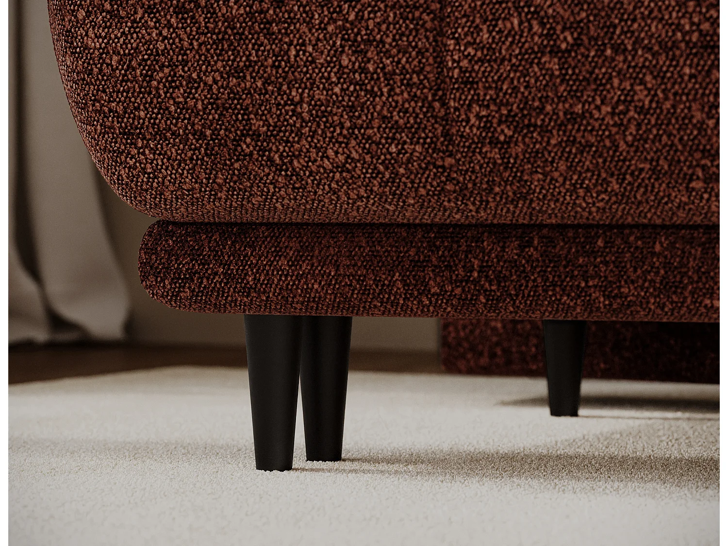 Canapé convertible 2 places NIVIO avec coffre et pieds en bois noir – 210cm-Terracotta