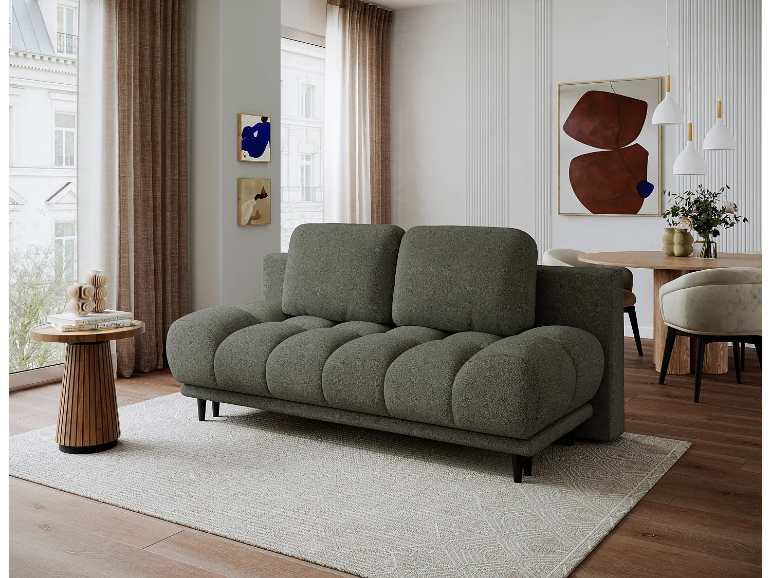 Canapé convertible 2 places NIVIO avec coffre et pieds en bois noir – 210cm-Vert