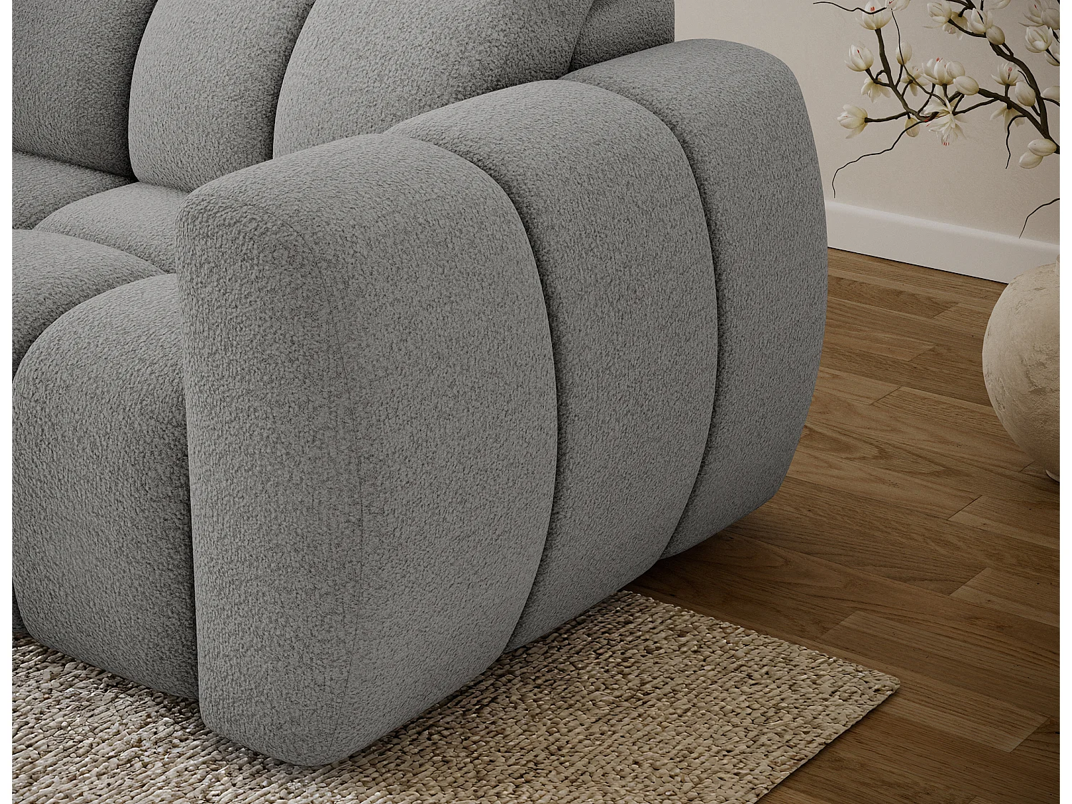 Canapé d’angle convertible 4 places tissu FENKA 288cm – Assise électrique & têtières réglables-Gris-angle gauche