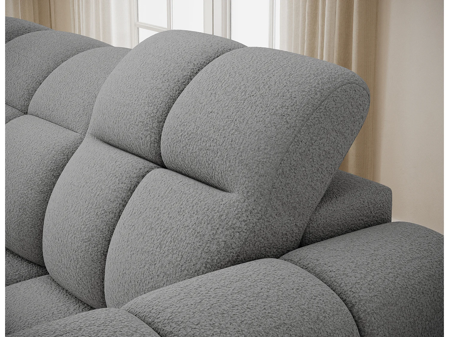 Canapé d’angle convertible 4 places tissu FENKA 288cm – Assise électrique & têtières réglables-Gris-angle gauche