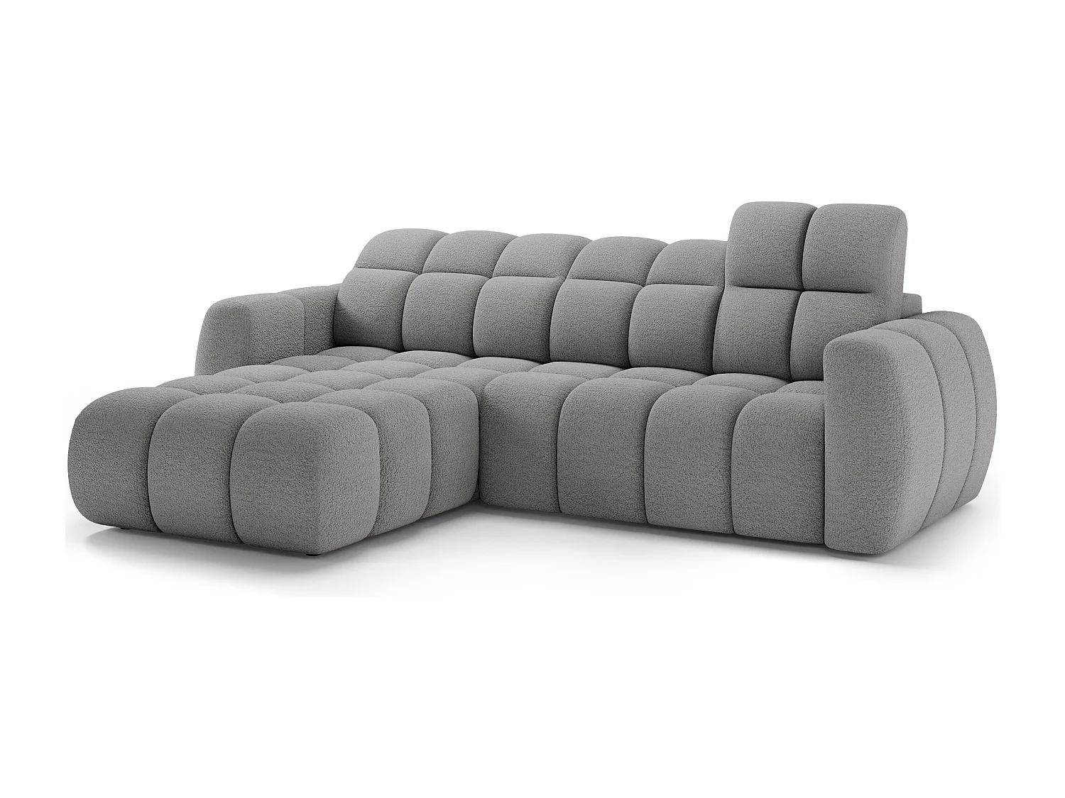 Canapé d’angle convertible 4 places tissu FENKA 288cm – Assise électrique & têtières réglables-Gris-angle gauche