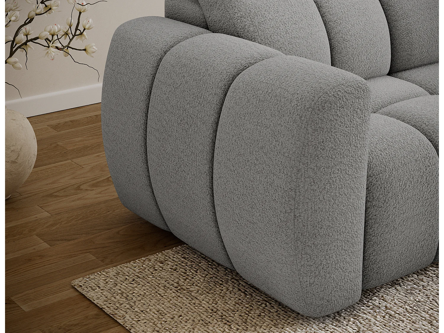 Canapé d’angle convertible 4 places tissu FENKA 288cm – Assise électrique & têtières réglables-Gris-angle droit