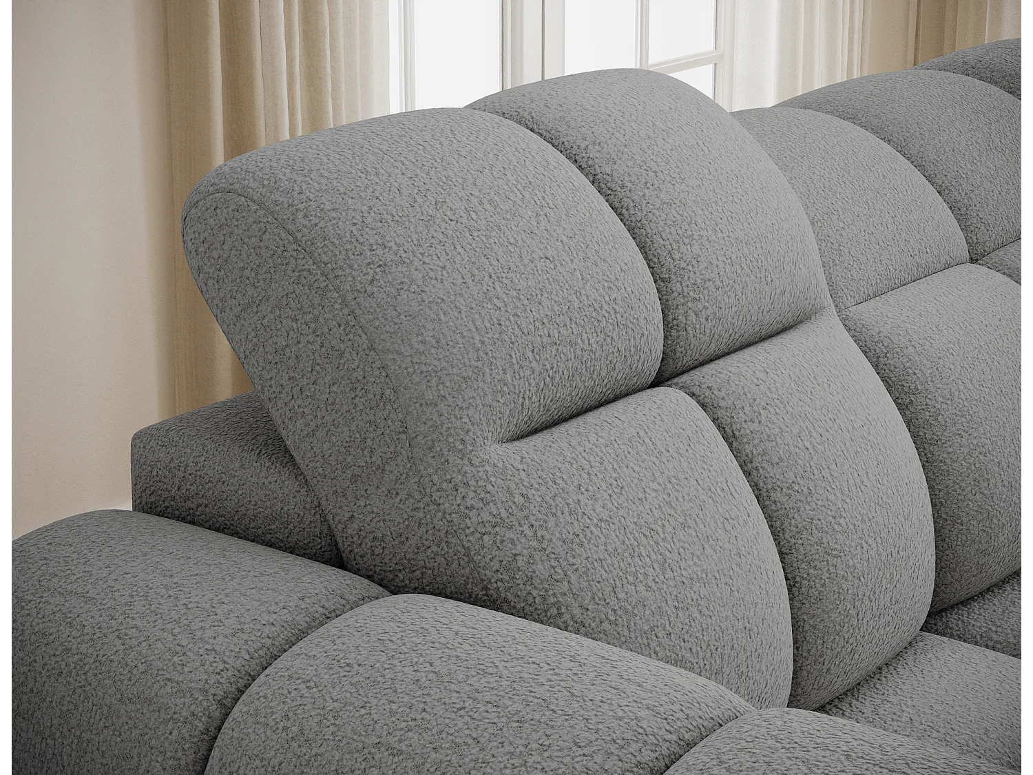 Canapé d’angle convertible 4 places tissu FENKA 288cm – Assise électrique & têtières réglables-Gris-angle droit