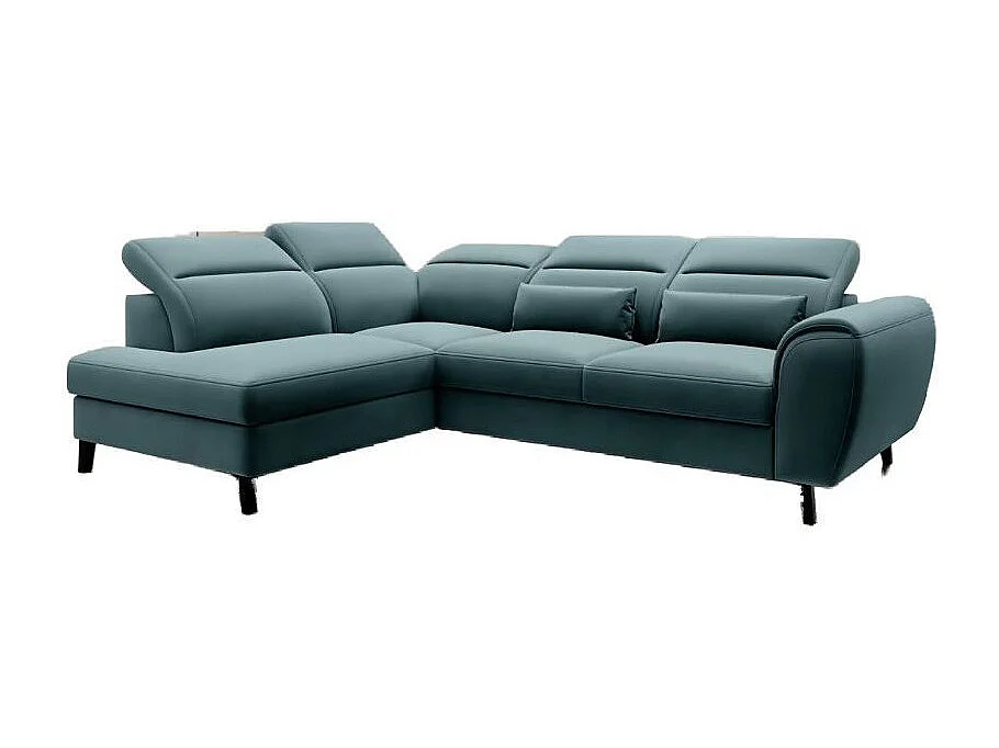 Canapé d'angle convertible avec rangement velours NOBLESSE - Pieds bois noir-Vert forêt-angle gauche