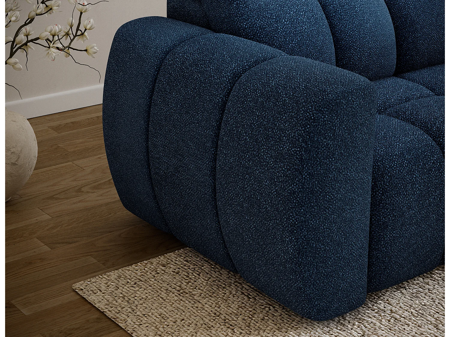 Canapé d’angle convertible 4 places tissu FENKA 288cm – Assise électrique & têtières réglables-Bleu-angle droit