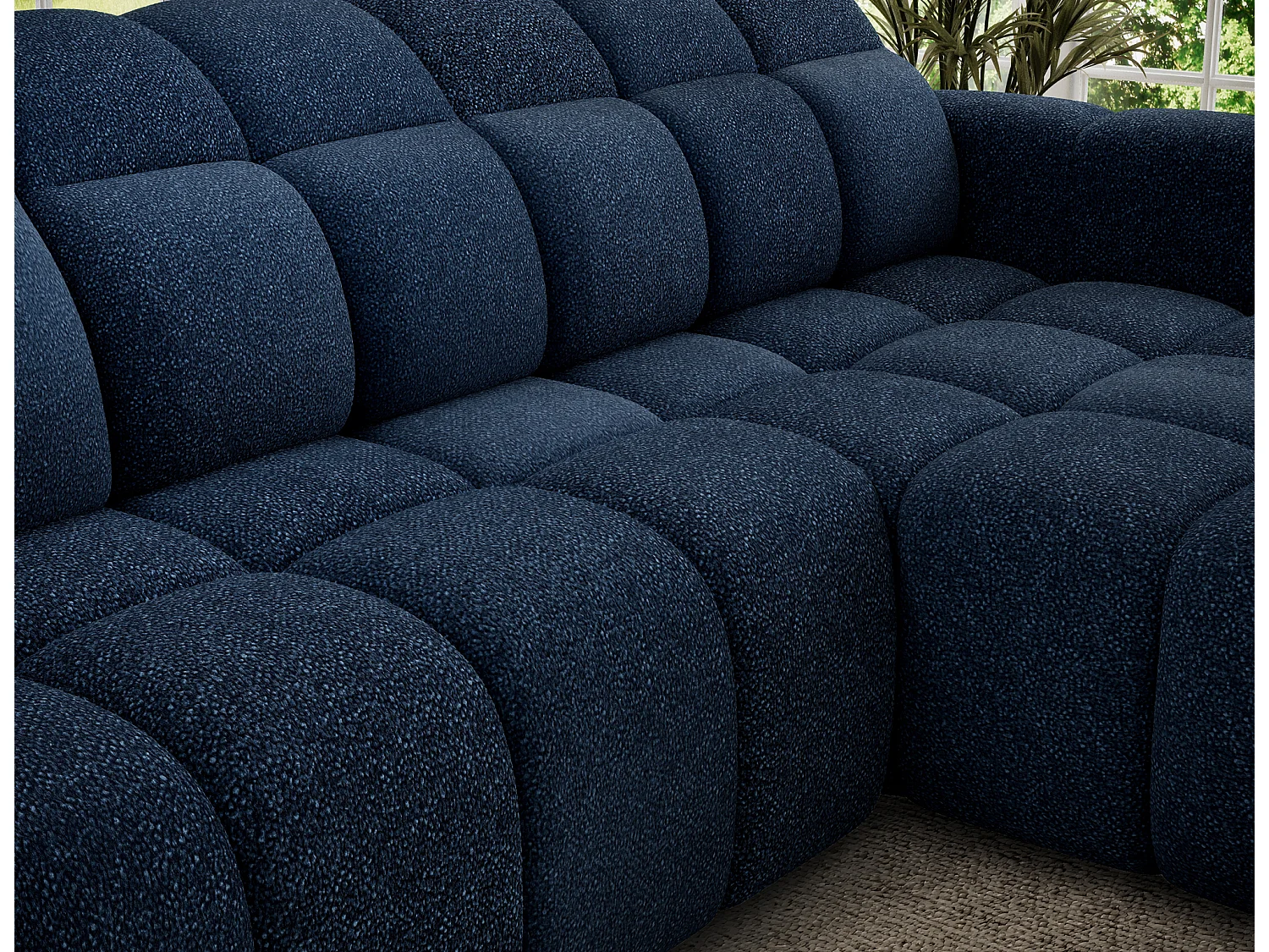 Canapé d’angle convertible 4 places tissu FENKA 288cm – Assise électrique & têtières réglables-Bleu-angle droit