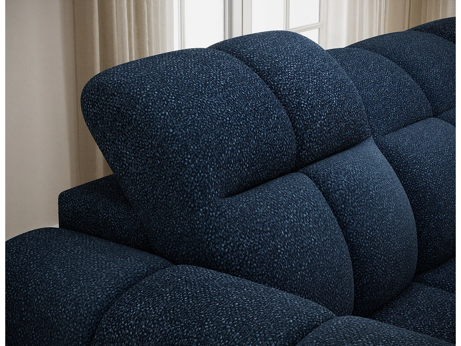 Canapé d’angle convertible 4 places tissu FENKA 288cm – Assise électrique & têtières réglables-Bleu-angle droit