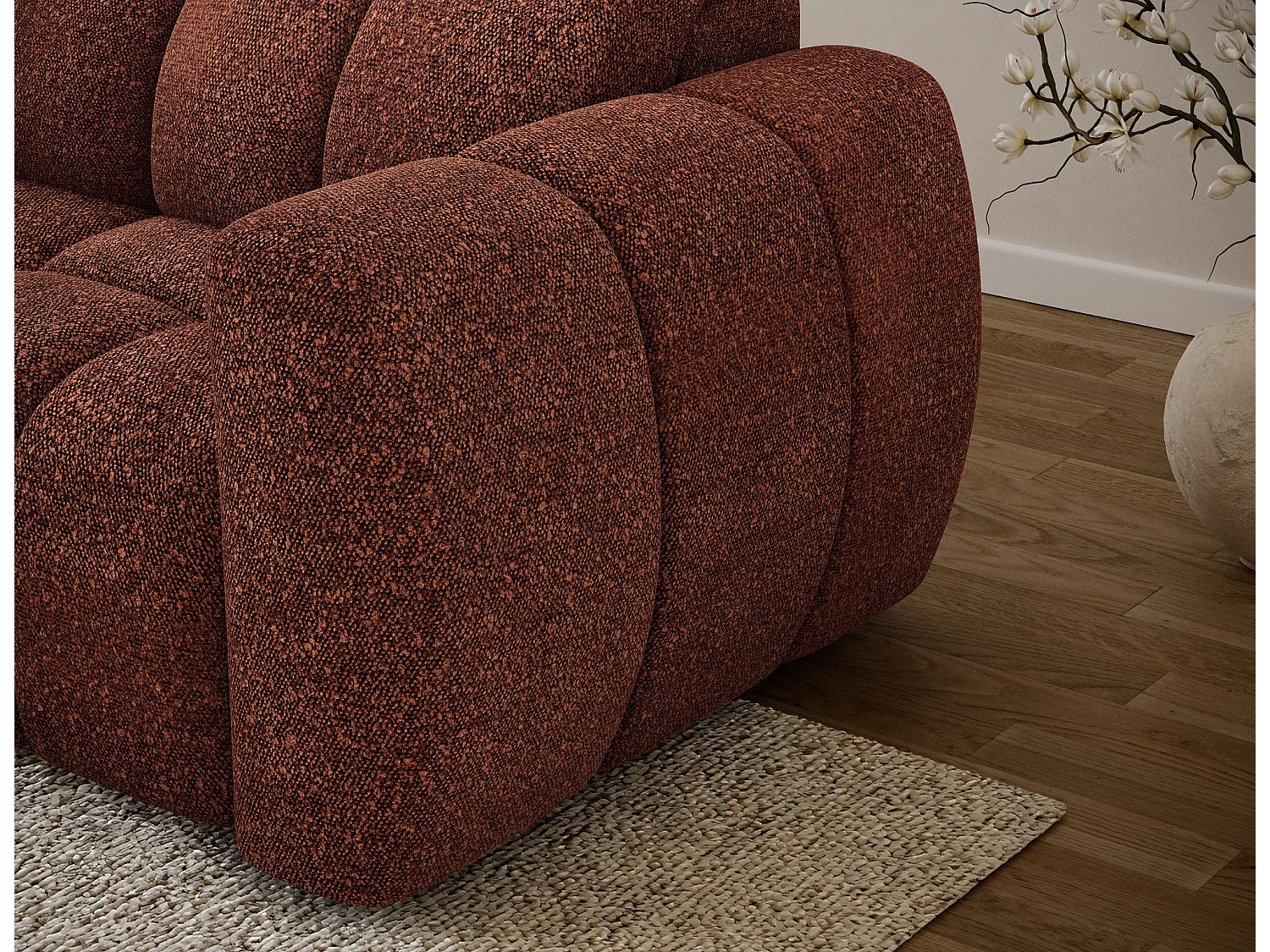 Canapé d’angle convertible 4 places tissu FENKA 288cm – Assise électrique & têtières réglables-Terracotta-angle gauche